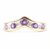 HALLMARKED 9CT GOLD AMETHYST & DIAMOND WISHBONE RING