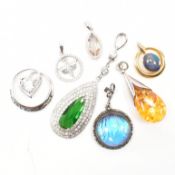 HALLMARKED SILVER WHITE METAL GEM SET PENDANTS