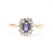 HALLMARKED 9CT GOLD IOLITE & DIAMOND RING