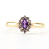 HALLMARKED 18CT GOLD AMETHYST & DIAMOND RING.