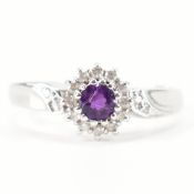 HALLMARKED 9CT WHITE GOLD AMETHYST DIAMOND CLUSTER RING