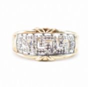 HALLMARKED 9CT GOLD & DIAMOND GREEK KEY RING