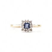 HALLMARKED SAPPHIRE & DIAMOND CLUSTER RING