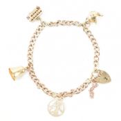 HALLMARKED 9CT GOLD HEART PADLOCK CHARM BRACELET