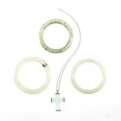 THREE CHINESE JADE BANGLES & JADE PENDANT