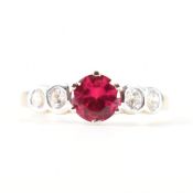 HALLMARKED 9CT GOLD SYNTHETIC RUBY & CZ RING