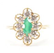 HALLMARKED 9CT GOLD CHRYSOPRASE & CZ CLUSTER RING