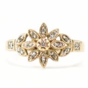 HALLMARKED 9CT GOLD & DIAMOND FLORAL RING