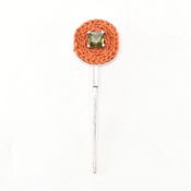 VINTAGE SILVER & GREEN STONE LAPEL PIN