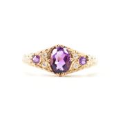 HALLMARKED 9CT GOLD AMETHYST & DIAMOND RING