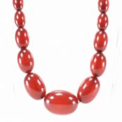 ART DECO ERA CHERRY AMBER BAKELITE BEADED NECKLACE