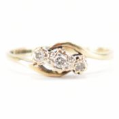 HALLMARKED 9CT GOLD & DIAMOND THREE STONE CROSSOVER RING