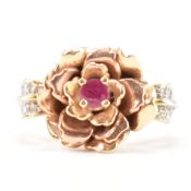 15CT GOLD RUBY & DIAMOND ROSE RING