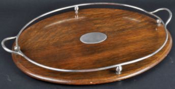 EARLY 20TH CENTURY EDWARDIAN OAK & SILVER PLATE TRAY