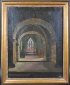 19TH CENTURY OIL ON CANVAS CHAPEL SCENE