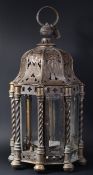 LATE 19TH CENTURY BRASS WORKED HANGING LANTERN LIGHT
