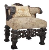 19TH CENTURY CARVED OAK THRONE ARMCHAIR