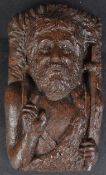 19TH CENTURY CARVED OAK WALL PANEL DEPICTING MALE SAINT