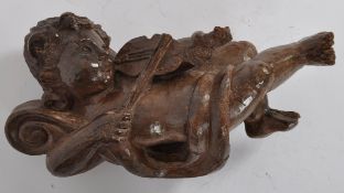 19TH CENTURY LARGE OAK CARVED CHERUB MUSICIAN