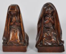 PAIR OF CARVED WOODEN KNEELING FIGURES