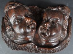 19TH CENTURY CARVED OAK CHERUB TWIN WALL PANEL
