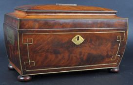 19TH CENTURY REGENCY BRASS INLAID TEA CADDY