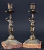 PAIR OF 19TH CENTURY BRONZE & MARBLE CANDLESTICKS