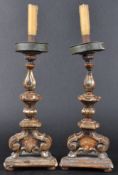 PAIR OF 18TH CENTURY CARVED ITALIAN ALTAR CANDLESTICKS.