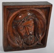 20TH CENTURY CARVED WOODEN FACE OF CHRIST