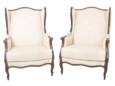 MATCHING PAIR OF 19TH CENTURY FRENCH WINGBACK ARMCHAIRS