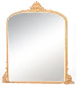 LARGE 19TH CENTURY CAVED GILTWOOD OVERMANTLE MIRROR