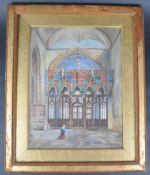 EARLY 19TH CENTURY WATERCOLOUR OF A CHAPEL SCENE