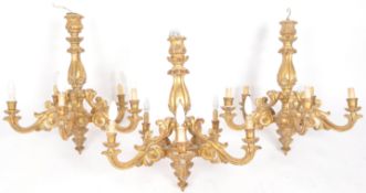 THREE 19TH CENTURY GILTWOOD FIVE BRANCH CHANDELIER