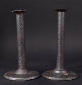 18TH CENTURY WROUGHT METAL HOGSCRAPER CANDLESTICKS