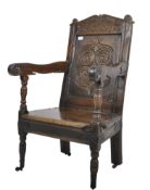 18TH CENTURY CARVED OAK WAINSCOT ARMCHAIR