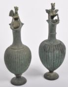 PAIR OF 19TH CENTURY ROMAN BRONZE EWERS