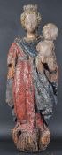 LARGE 18TH CENTURY CARVED WOOD MADONNA & CHILD FIGURINE