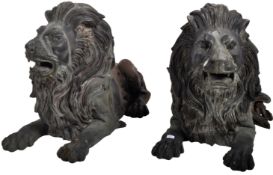 LARGE PAIR OF BRONZE LIONS