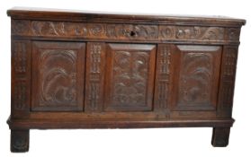 LARGE 19TH CENTURY CARVED OAK TRUNK / CHEST