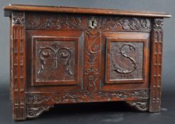 20TH CENTURY CHURCH CARVED OAK COFFER