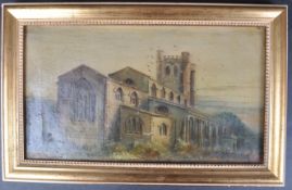 19TH CENTURY OIL ON CANVAS STUDY OF ST NICHOLAS CHURCH NEWBURY