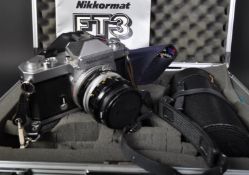 VINTAGE NIKKORMAT FT3 CAMERA & TWO LENSES IN SECURITY CASE