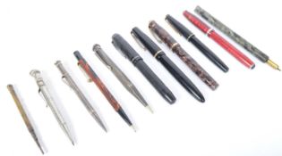 ASSORTMENT OF VINTAGE FOUNTAIN PENS & PENCILS - PARKER & MORE