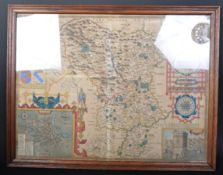 JOHN SPEED 17TH CENTURY MAP OF DERBYSHIRE - FRAMED