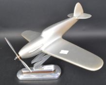 MODEL OF A WOODEN SPITFIRE ON METAL BASE