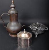 EARLY 20TH CENTURY PERSIAN DALLAH & SILVER PLATE POTPOURRI POT
