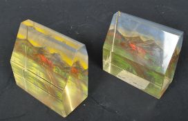 PAIR OF VINTAGE 1960S HAND PAINTED GLASS BOOKENDS