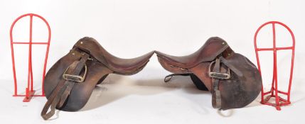 TWO 20TH CENTURY BRASS LEATHER HORSE SADDLES - EQUESTRIAN