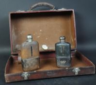 TWO SILVER PLATED HIP FLASK & SUITCASE - ATKIN BROTHERS