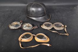 EARLY 20TH CENTURY MOTORCYCLE HELMET & GOGGLES